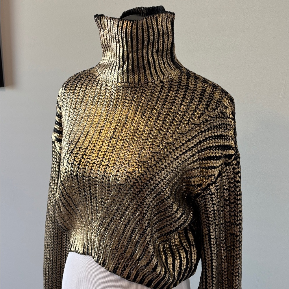 Hanifa Metallic Gold Cropped Turtleneck Sweater - Picture 6 of 8